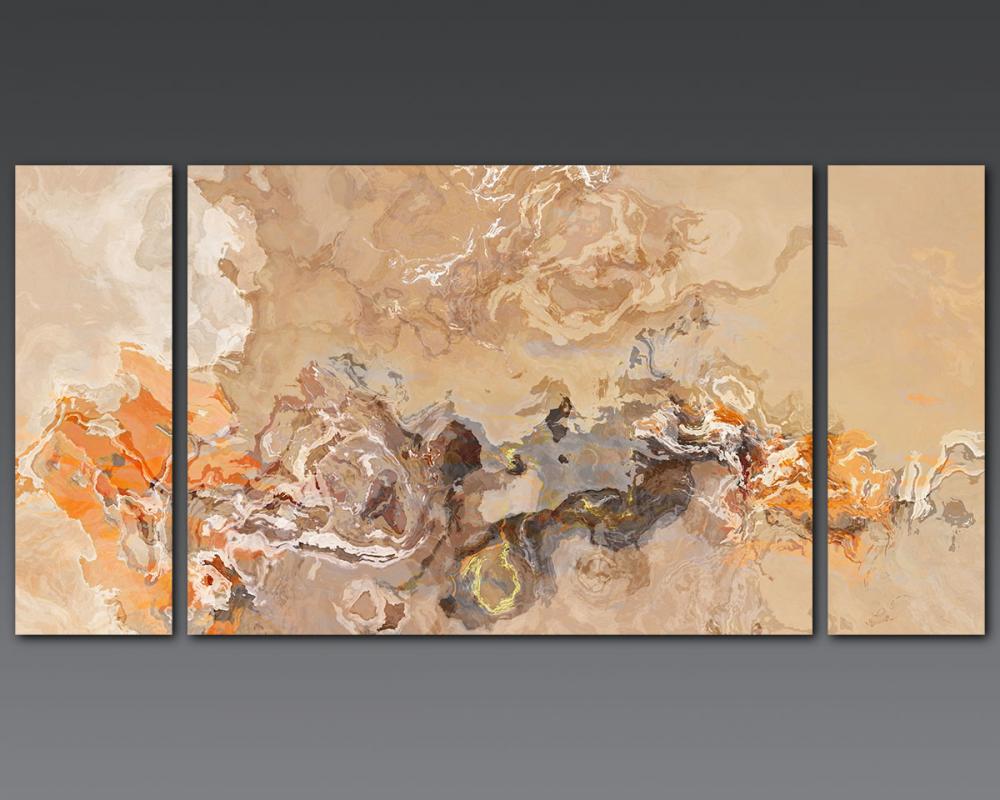 Large Triptych Abstract Art Print On Gallery Wrap Canvas, 30x60, In Earth Tones, "burn At Both Ends"