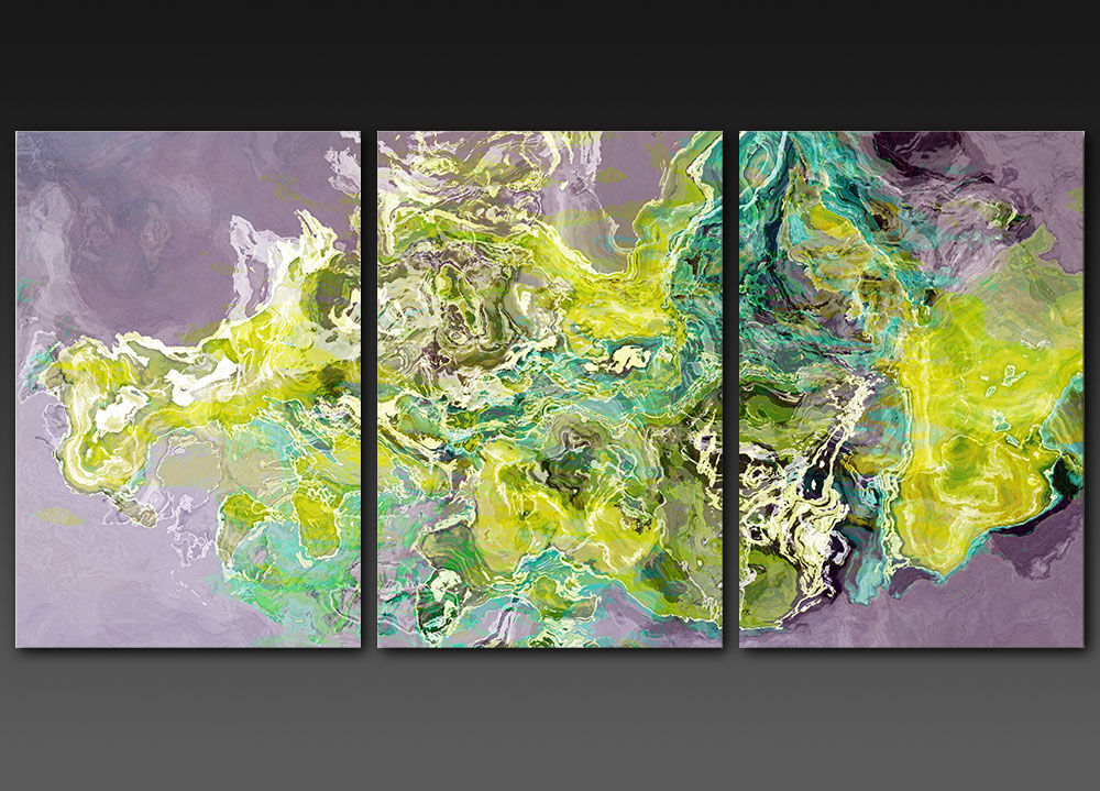 Large Abstract Triptych Art Print On Gallery Wrap Canvas, 30x60 "revelling"