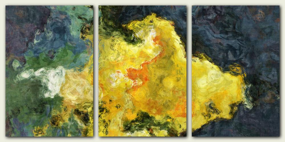 Triptych Abstract Giclee On Canvas With Gallery Wrap, 24x48 "sun Storm"